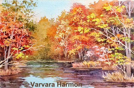 450x298 Fall Trees, Original Watercolor Painting By Varvara Harmon - Watercolor Fall Trees