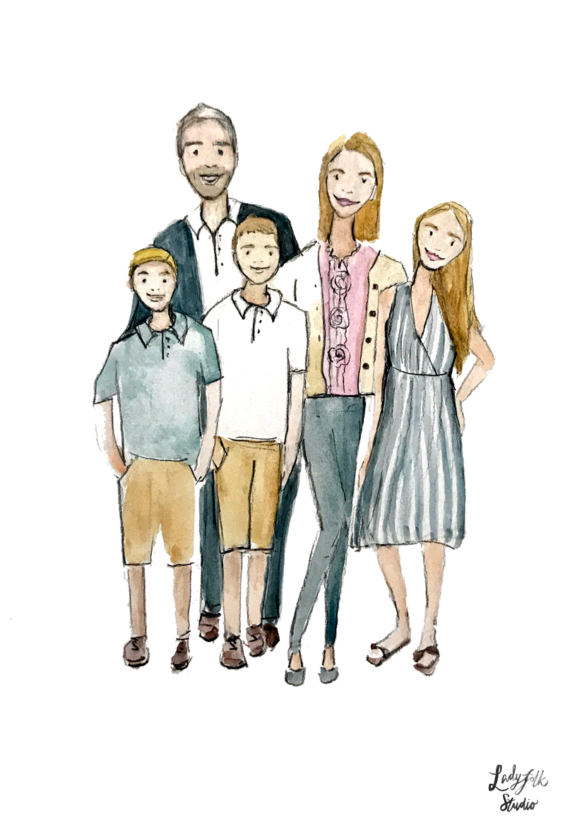 800x1170 Custom Watercolor Family Portrait Ladyfolk Studio - Watercolor Family