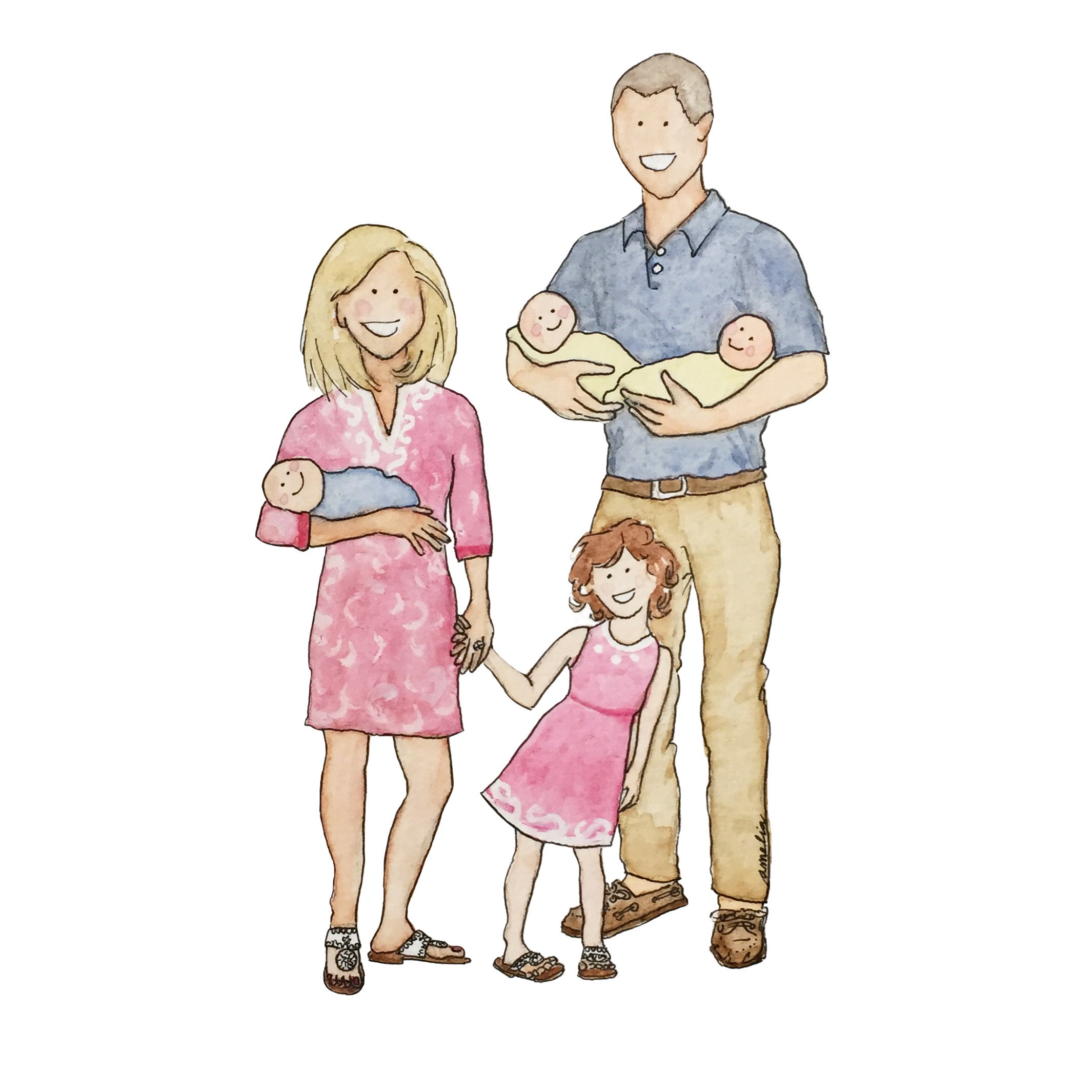 2130x2130 Original Custom Watercolor Painting Couple, Family, Group Abe - Watercolor Family