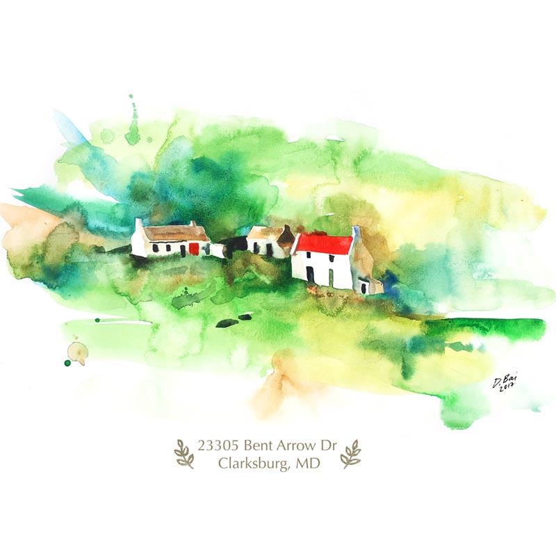 800x800 Watercolor Family Home Portrait, Digital Art Print Farbami - Watercolor Family