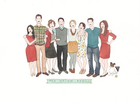 570x422 Custom Family Portrait . Original Watercolor Illustration - Watercolor Family