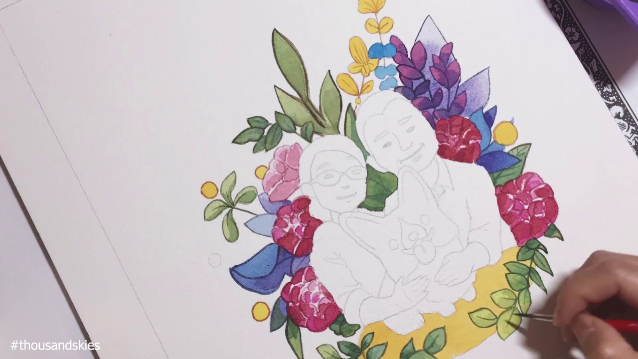 1280x720 Corgi Family Portrait Watercolors Painting - Watercolor Family Portrait