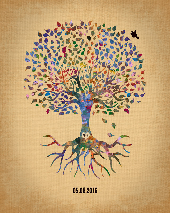 720x900 Minimalist Tree With Roots Anniversary Date Watercolor Wedding - Watercolor Family Tree