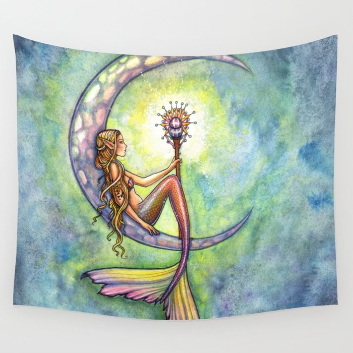 700x700 Mermaid Moon Watercolor Fantasy Art By Molly Harrison Wall - Watercolor Fantasy Art