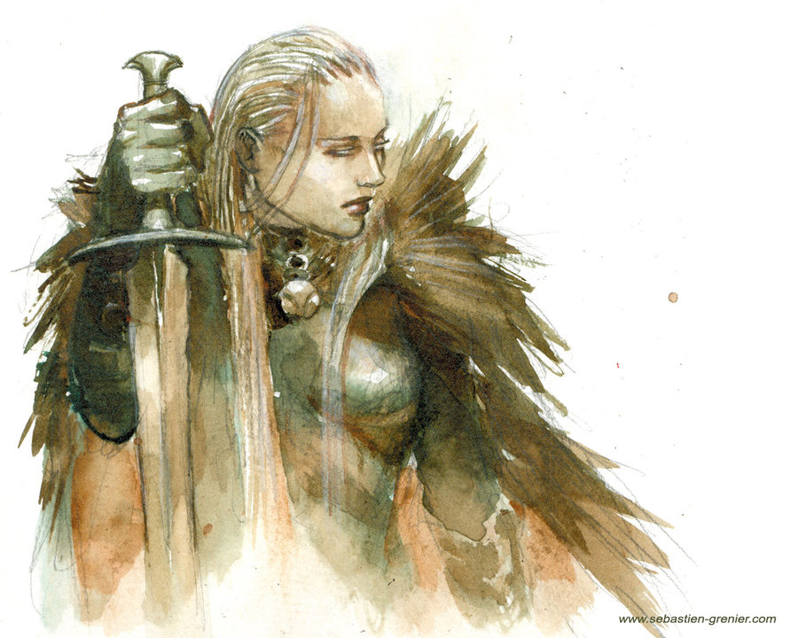 900x720 Siamh Watercolor By Sebastien Grenier - Watercolor Fantasy Art