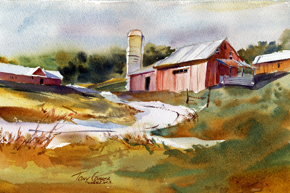 970x647 Farm Original Watercolor Landscape Painting Vermont Watercolor - Watercolor Farm