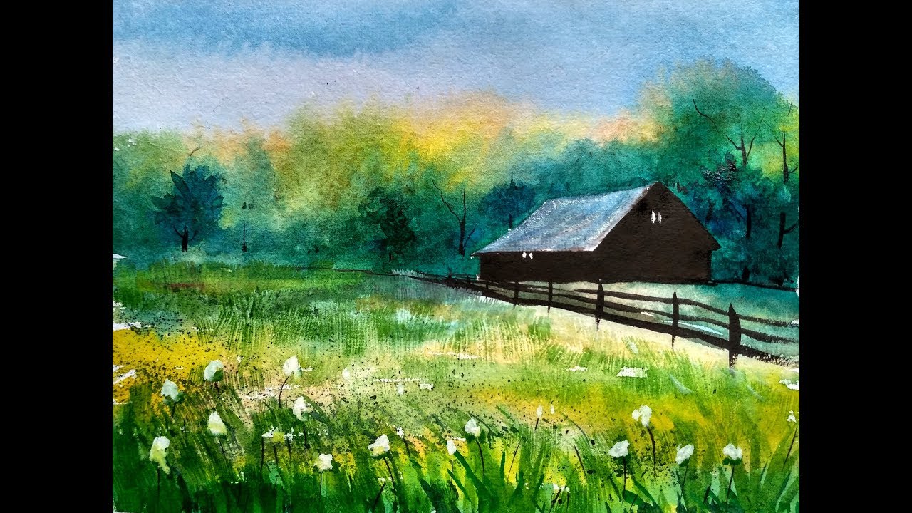 1280x720 Farmhouse Cottage Watercolor Painting Demo Watercolor Farm Paint - Watercolor Farm