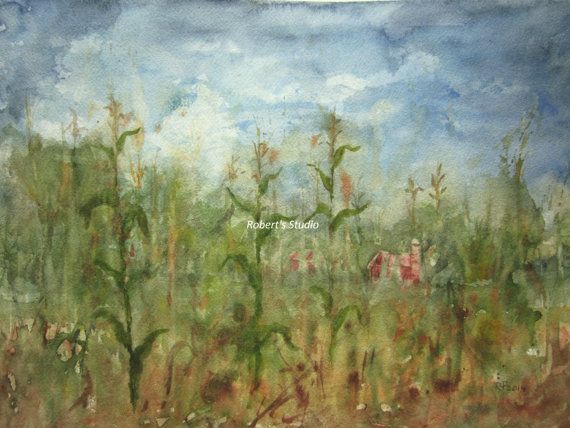 570x428 Original Watercolor Painting - Watercolor Farm