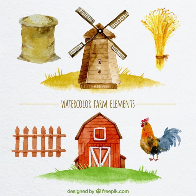 626x626 Watercolor Farm Elements Design Vector Premium Download - Watercolor Farm