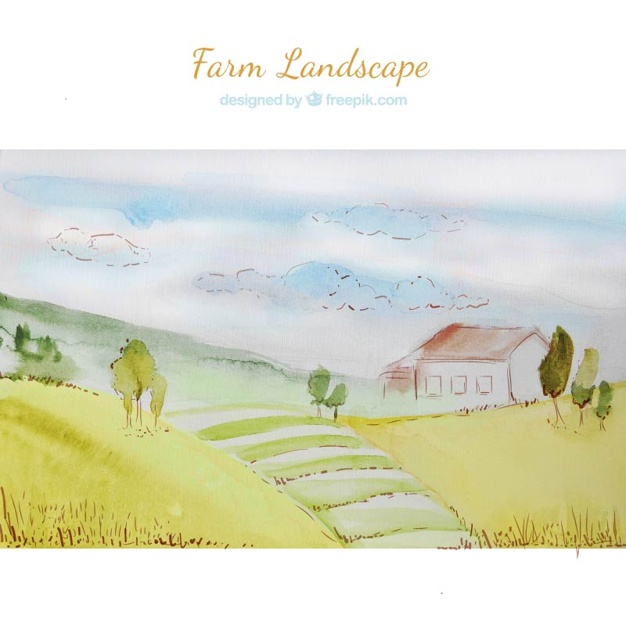 626x626 Watercolor Farm Landscape Vector Free Download - Watercolor Farm