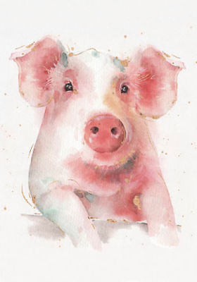 280x400 Watercolor Painting Watercolour Farm Animals Pig Quality Canvas - Watercolor Farm Animals