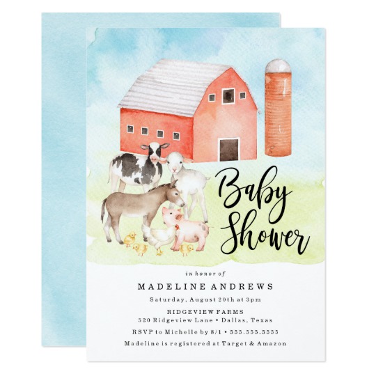 540x540 Watercolor Farm Animals Baby Shower Invitation - Watercolor Farm Animals