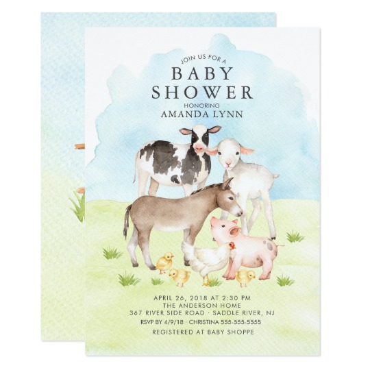 540x540 Watercolor Farm Animals Baby Shower Invitation - Watercolor Farm Animals