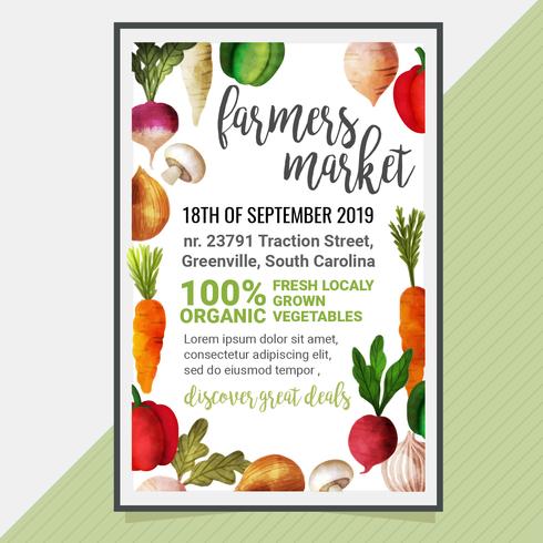 490x490 Vector Poster With Watercolor Vegetables - Watercolor Farmers Market