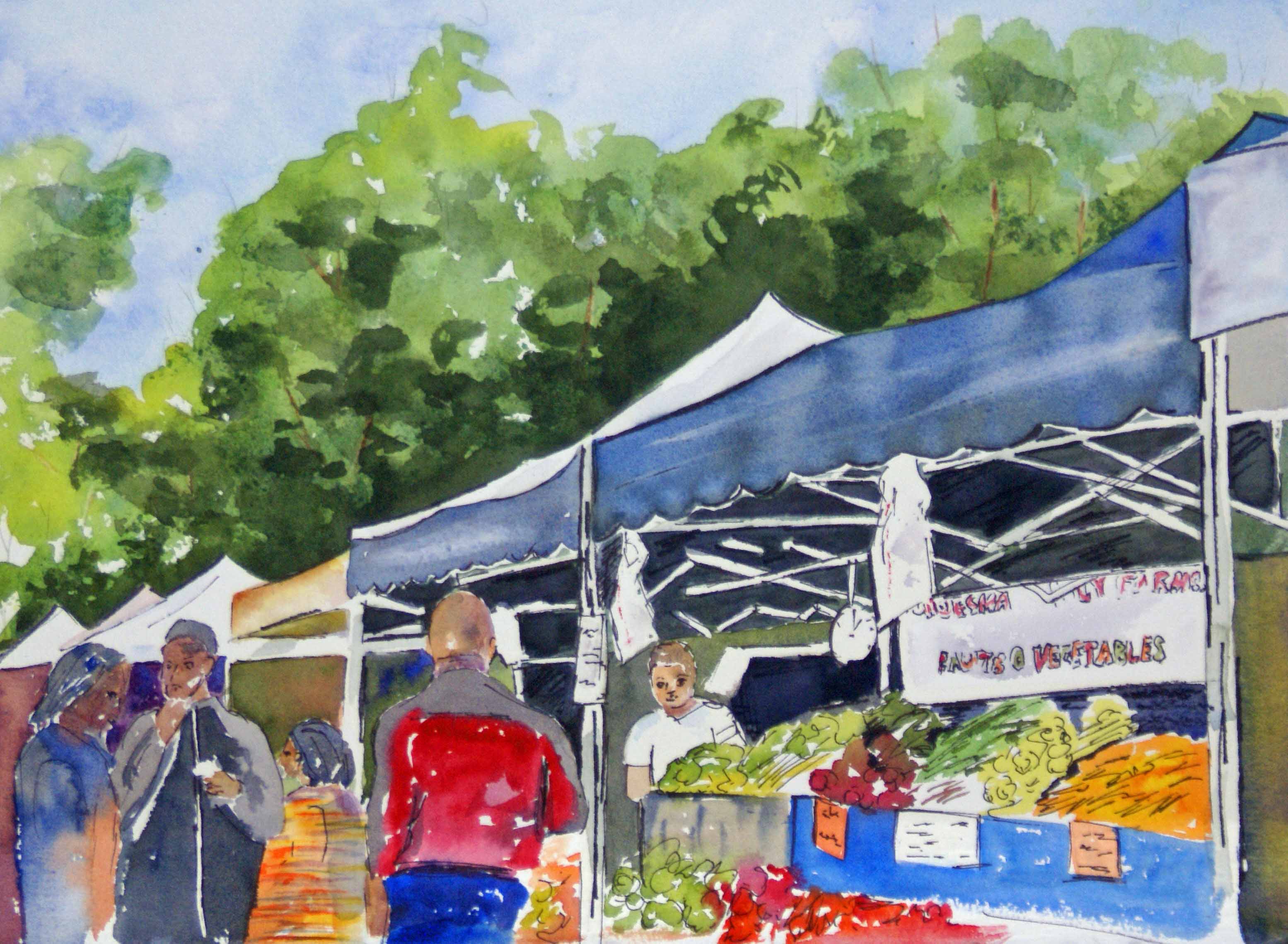 3109x2278 Farmers Market Carol Husslein - Watercolor Farmers Market