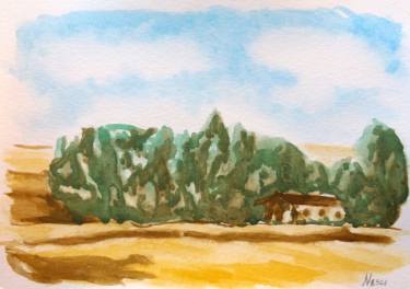 375x264 Italian Watercolor Landscape Farmhouse In The Roman Countryside - Watercolor Farmhouse