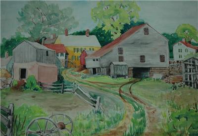 400x274 Original Watercolor Of A Summer Country Farmhouse And Barn Scene - Watercolor Farmhouse