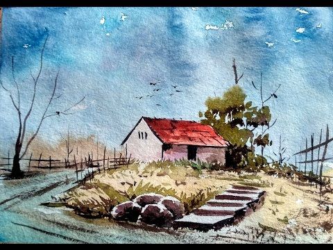 480x360 Pen And Wash Fall Farmhouse Watercolor Tutorial. Quick And Fun - Watercolor Farmhouse