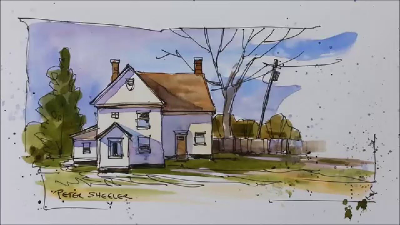 1280x720 Pen And Wash Demonstration Of A Country Farmhouse. Easy To Follow - Watercolor Farmhouse