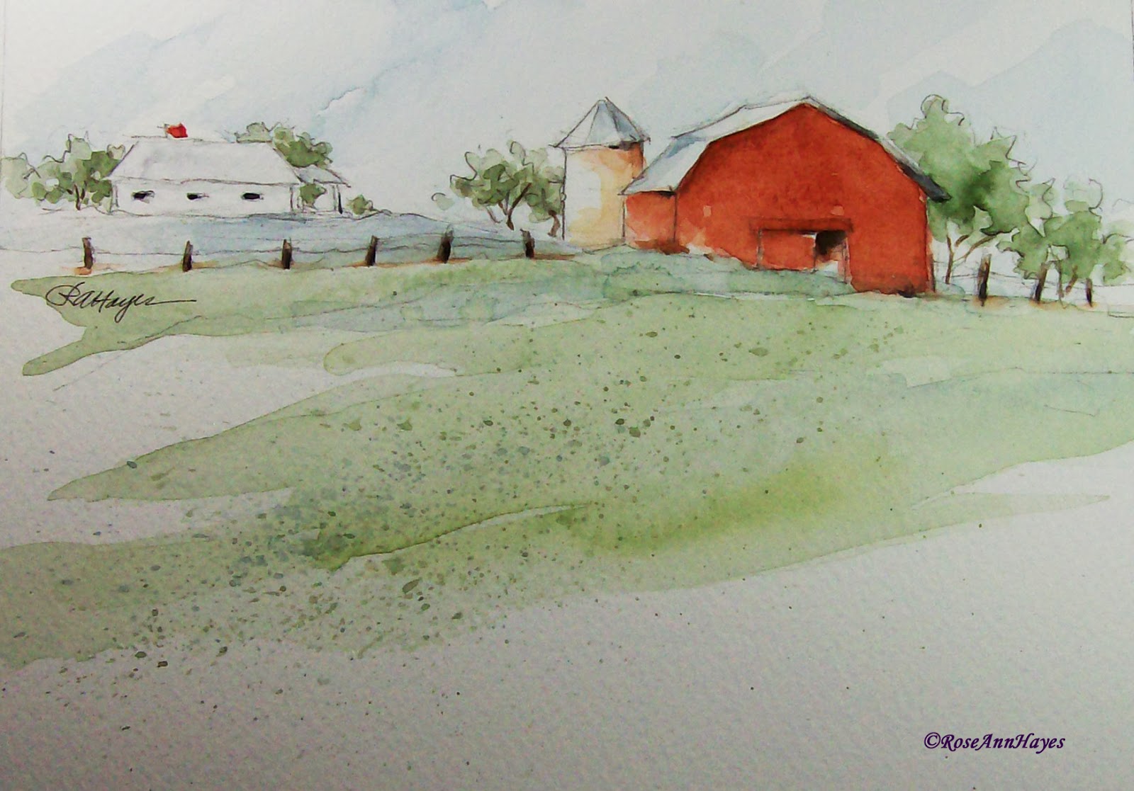 1600x1117 Watercolor Paintings By Roseann Hayes Old Farmhouse And Red Barn - Watercolor Farmhouse