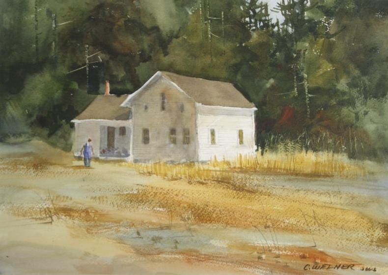 790x559 Cathy Welner (Ohio, 20th Century) Farmhouse, Watercolor, - Watercolor Farmhouse