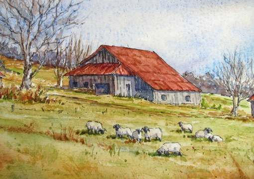 510x359 Everyday Artist Step By Step Watercolor Winter Farm Scene - Watercolor Farmhouse