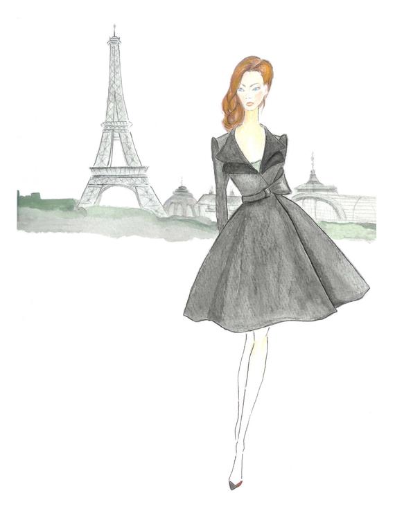 570x738 Paris Girl Watercolor Fashion Illustration Girls Room Decor Etsy - Watercolor Fashion Design