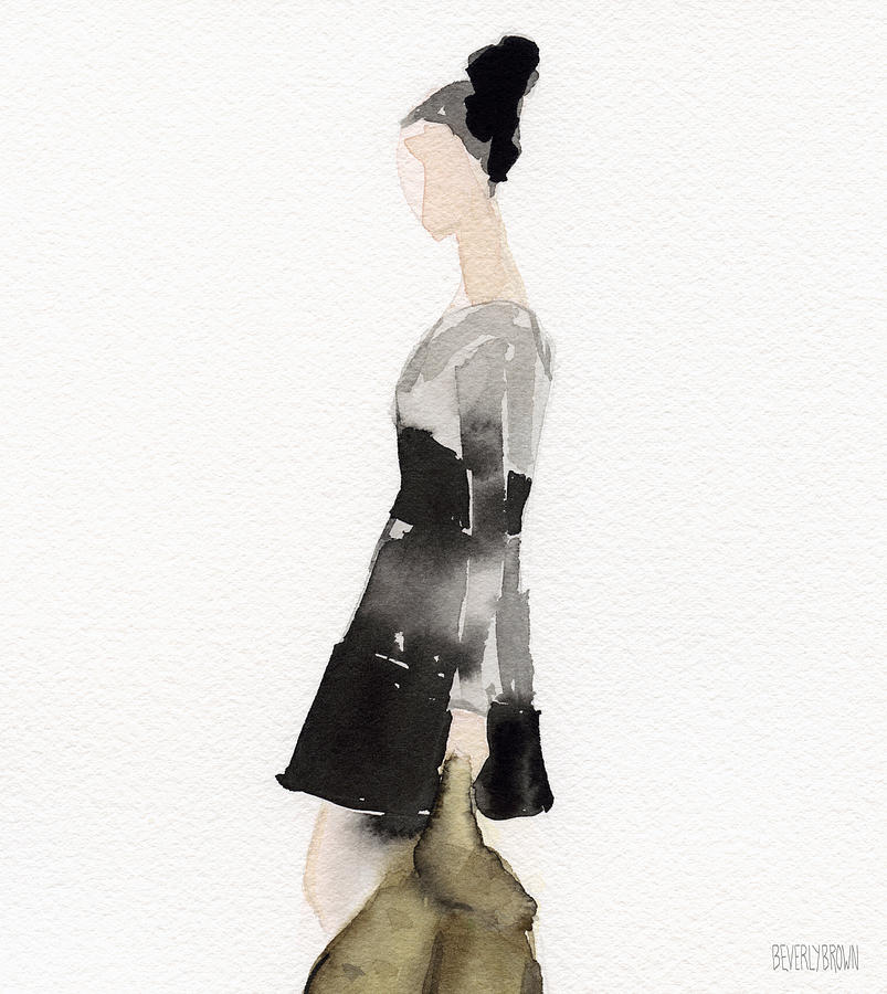 803x900 Woman In A Black And Gray Dress Fashion Illustration Art Print - Watercolor Fashion Illustration