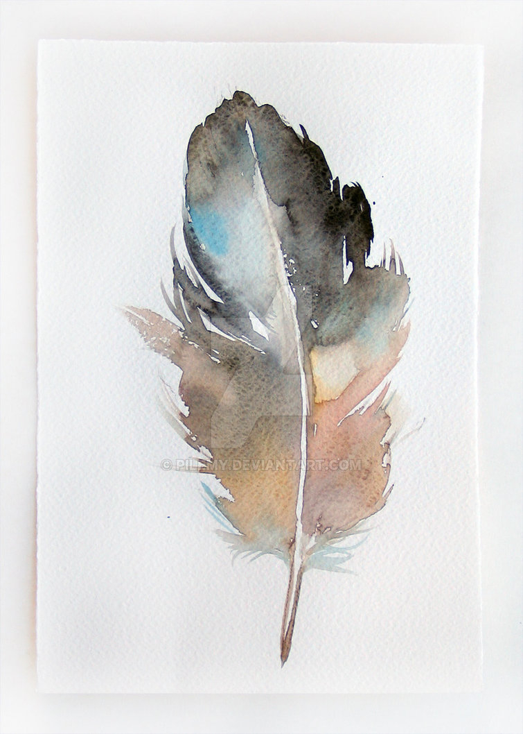 755x1058 Painting Feathers In Watercolor Feather Grey Beige, Watercolor - Watercolor Feather Painting