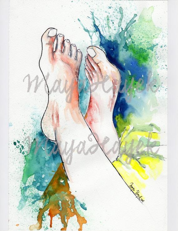 570x738 Relaxing Feet Watercolor Painting Color Feet Print Splash Of Etsy - Watercolor Feet