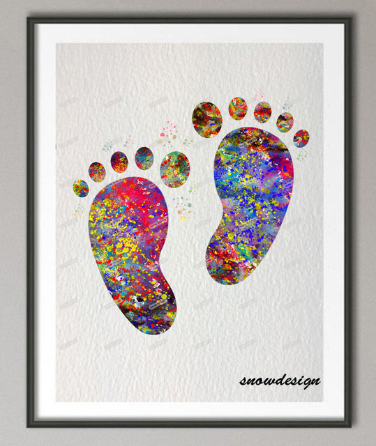 539x640 Diy Original Watercolor Baby Feet Wall Art Canvas Painting Baby - Watercolor Feet