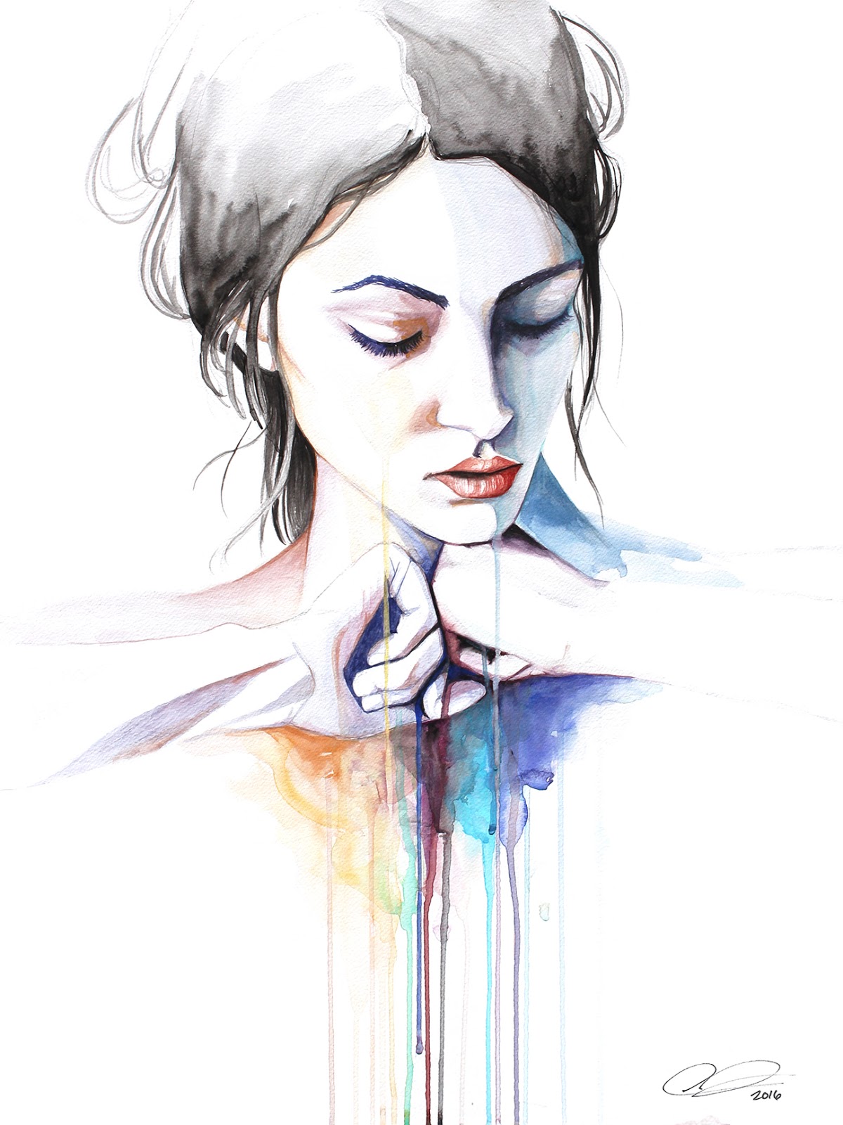 1200x1600 Drippy Watercolor Paintings Take On Depression And The Human Mind - Watercolor Female Portrait