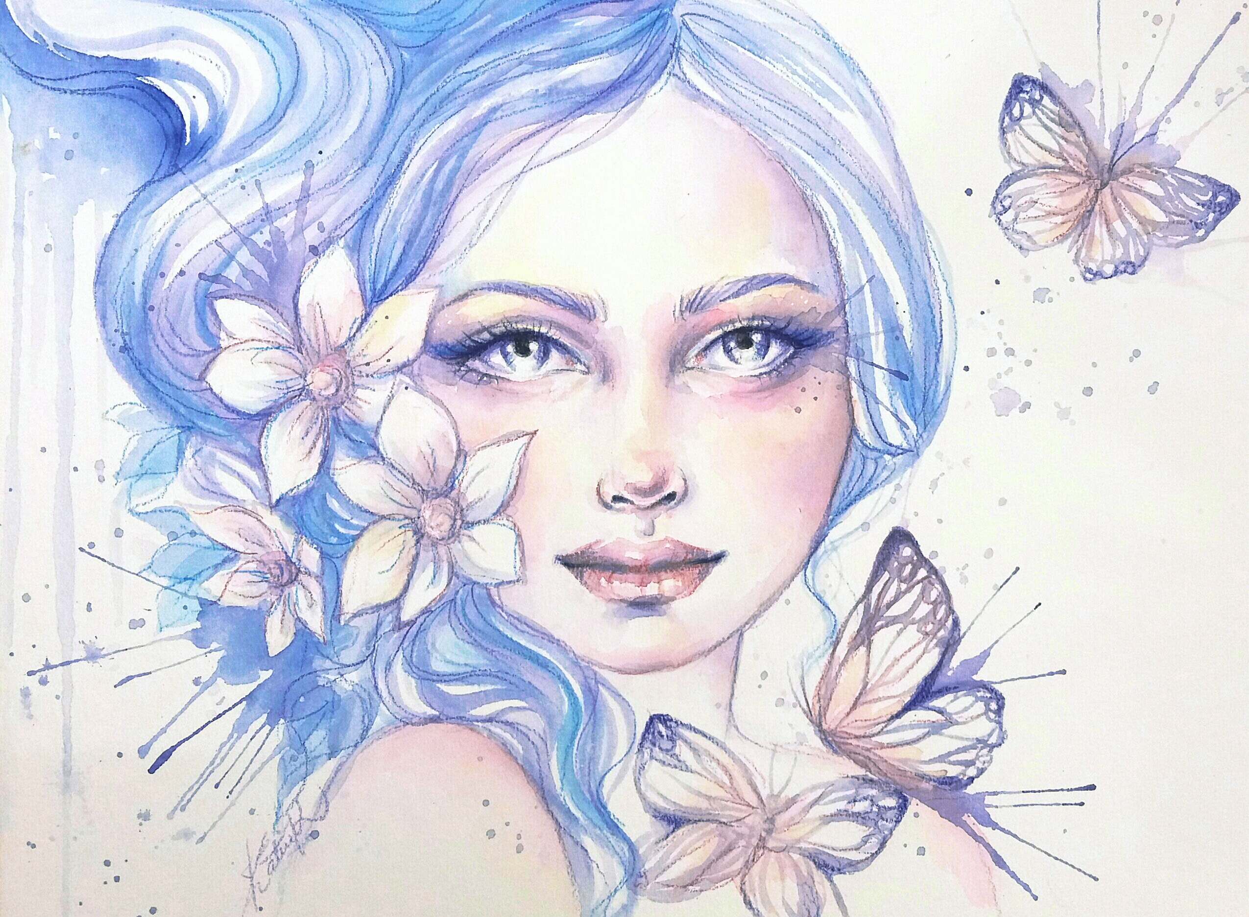 2550x1873 Watercolor Dreams Katrina Koltes - Watercolor Female Portrait