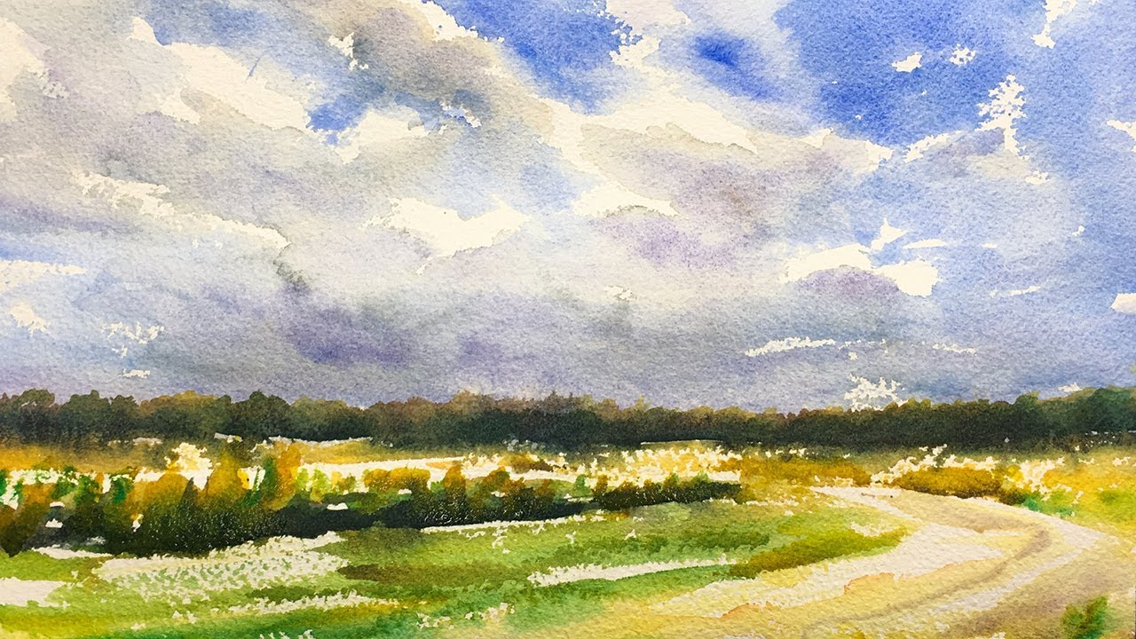 1280x720 Watercolor Painting Tutorial, Field And Sky - Watercolor Field