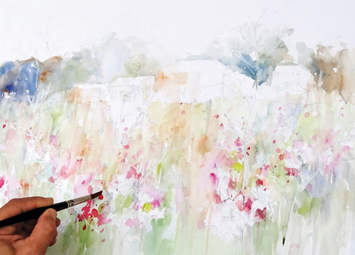 500x360 How To Paint A Flower Field Part 1 - Watercolor Field Of Flowers