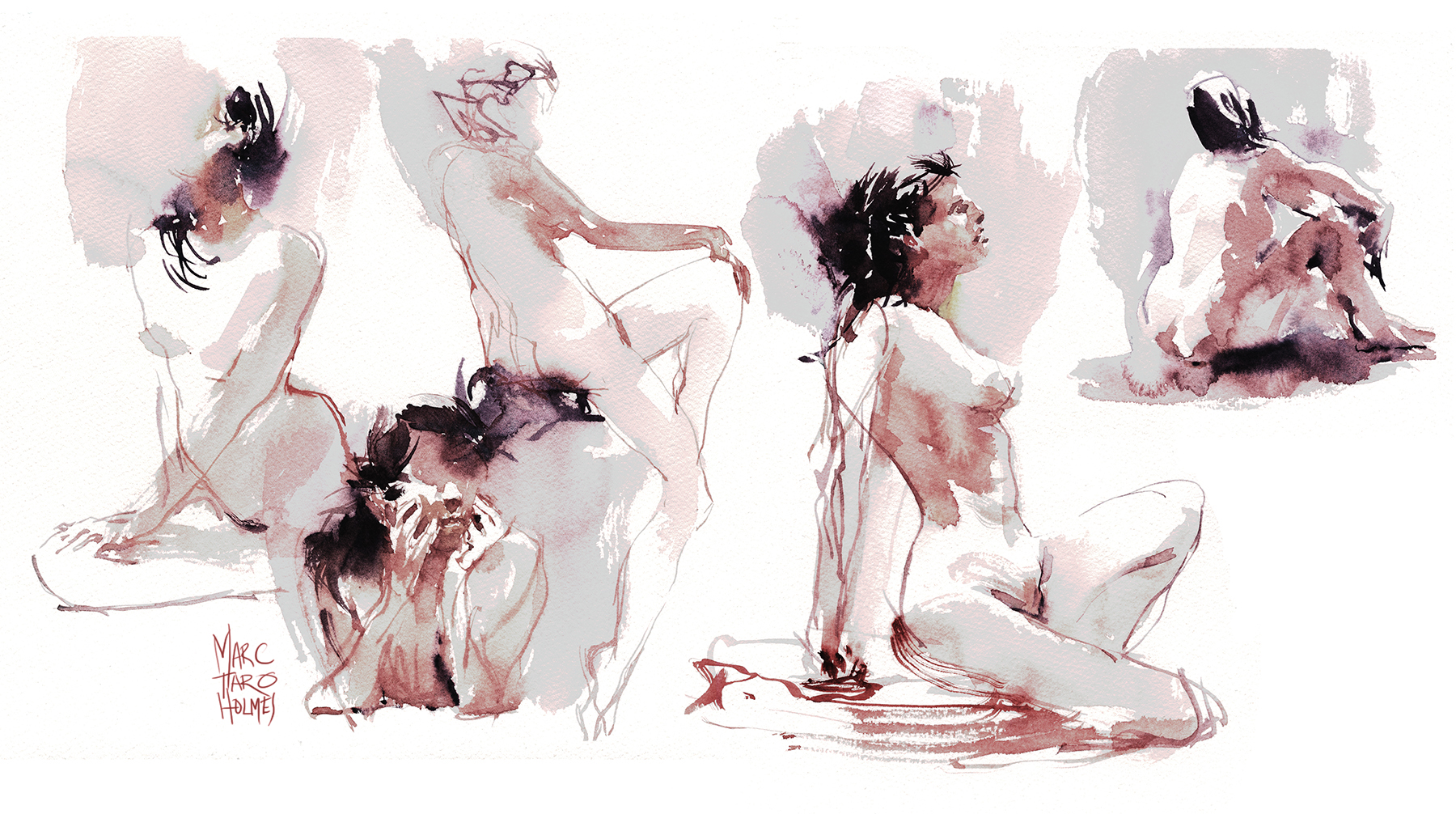 1800x1006 Tarosan Figure Drawing, Marc Taro Holmes - Watercolor Figure