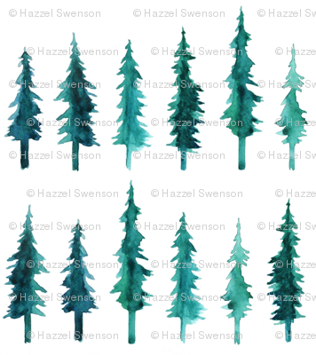 356x400 Watercolor Pine Trees Giftwrap - Watercolor Fir Trees