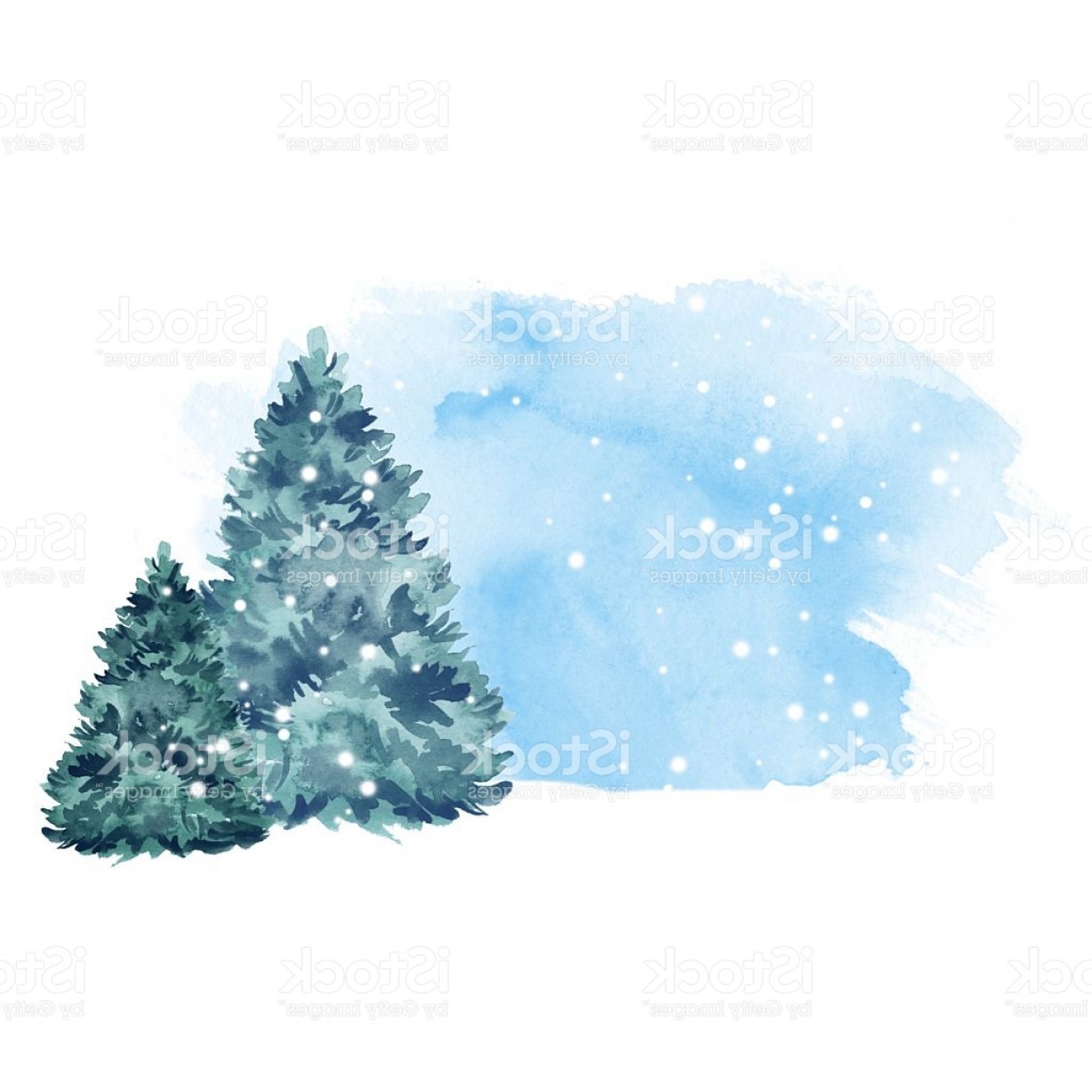 1228x1228 Green Fir Tree And Snow Winter Background Watercolor Painting Gm - Watercolor Fir Trees