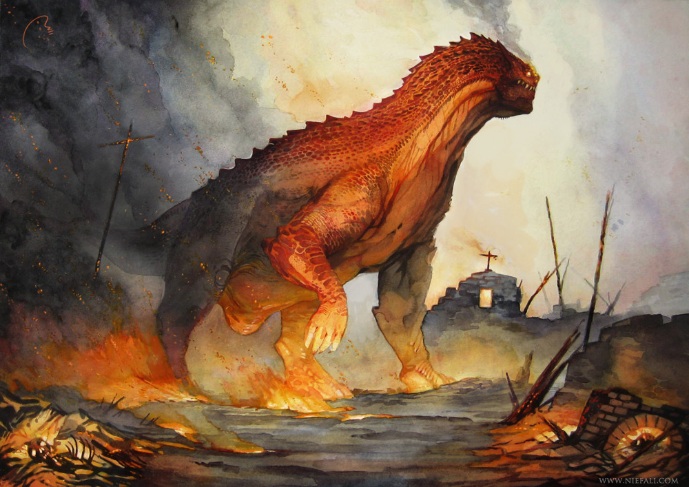 1000x707 Fire Dragon By Vaejoun - Watercolor Fire