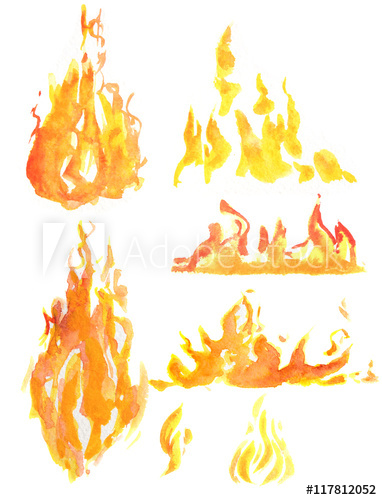 382x500 Watercolor Flame Set. Different Kids Of Flames And Fire. Fire - Watercolor Fire