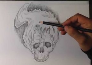 300x210 Skull Fire Tattoo Sketch Fire Skull Drawing At Getdrawings Free - Watercolor Fire Tattoo