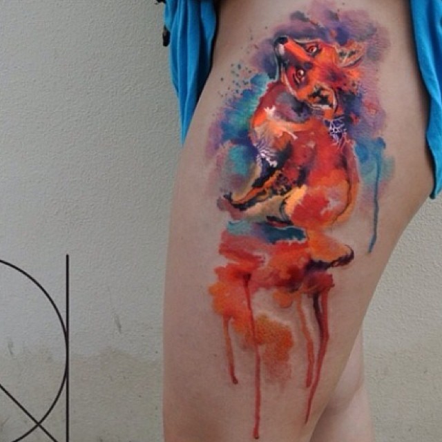 640x640 Beautiful Watercolor Fox Tattoo Venice Tattoo Art Designs - Watercolor Fire Tattoo