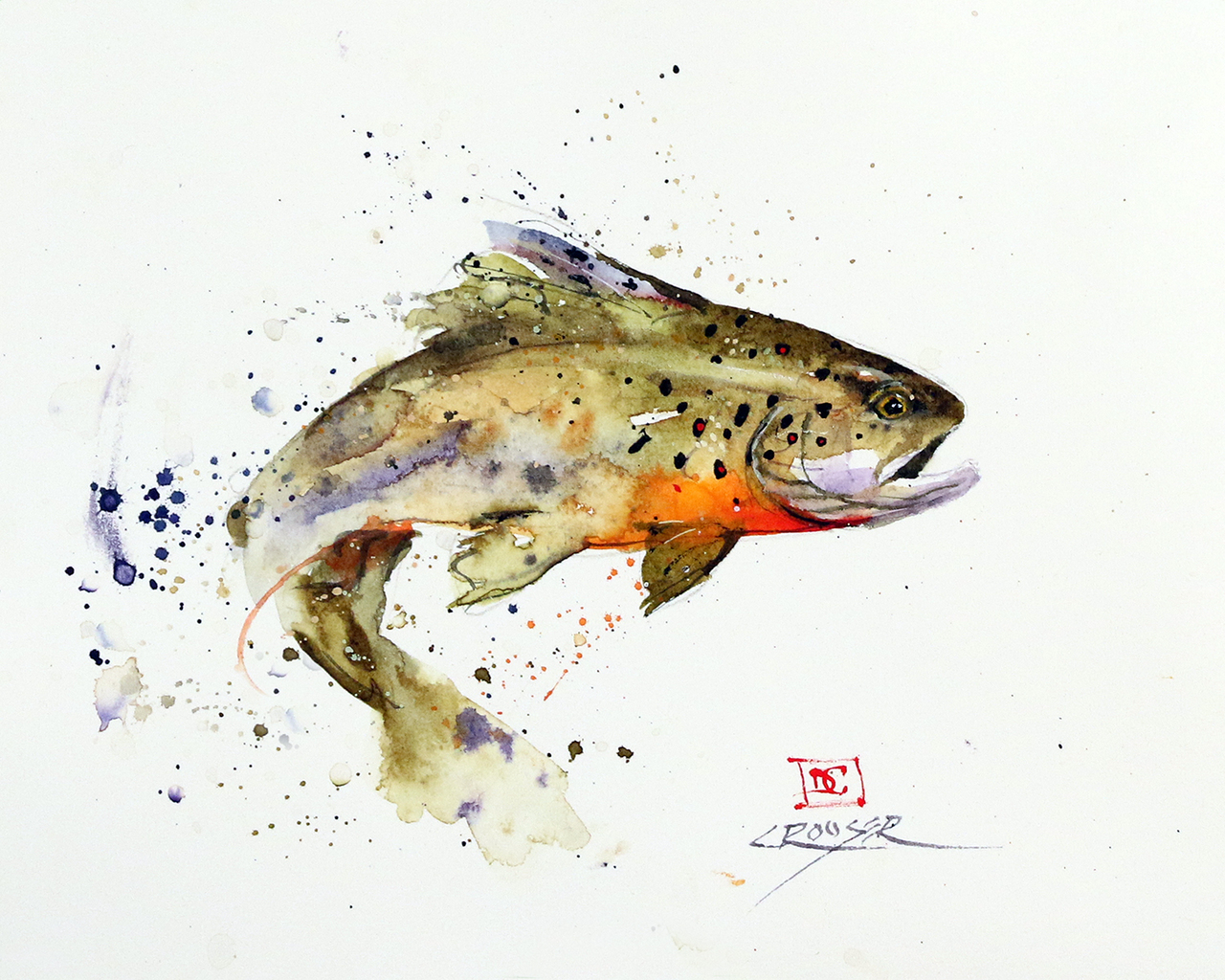 1280x1024 Jumping Trout Watercolor Fish Print By Dean Crouser - Watercolor Fish