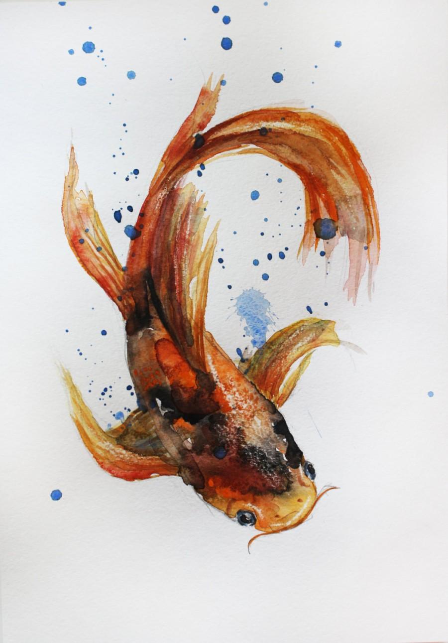 900x1291 Original Watercolor Painting Koi Fish Gold Fish Sea Children Room - Watercolor Fish