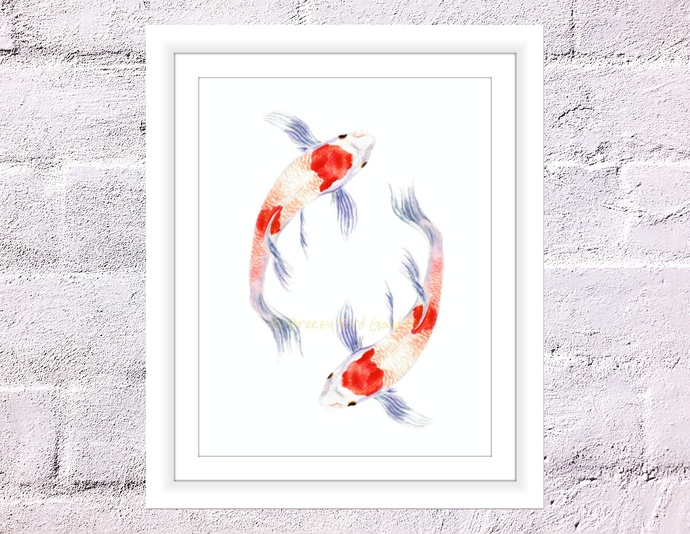 690x534 Koi Fish Print, Koi Painting, Koi Fish By Breezy Bird Goodies - Watercolor Fish Art