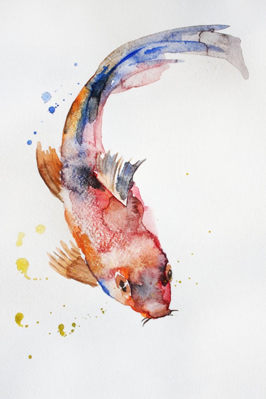 900x1350 Original Watercolor Painting Koi Fish Gold Fish Sea Children Room - Watercolor Fish Art