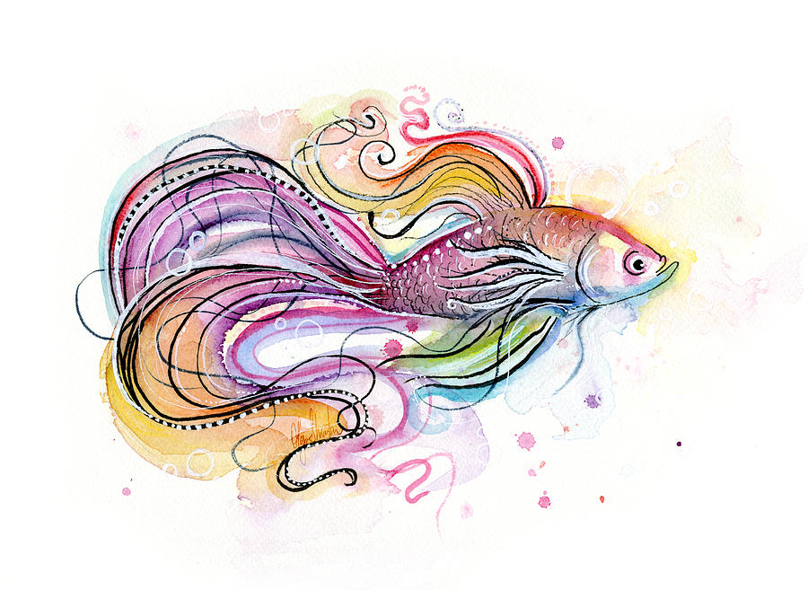 900x657 Betta Fish Watercolor Painting By Olga Shvartsur - Watercolor Fish Images
