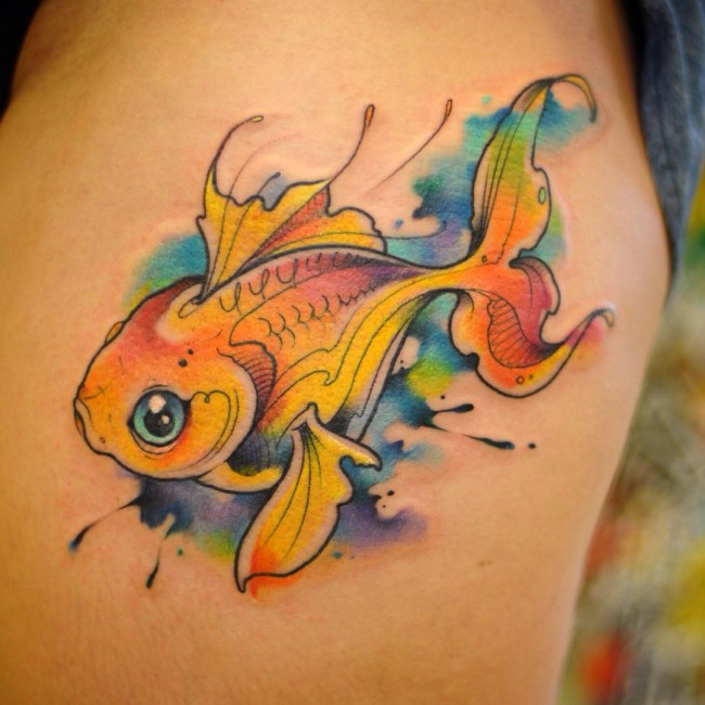 650x650 Cool Watercolor Fish Tattoo Design For Sleeve - Watercolor Fish Tattoo