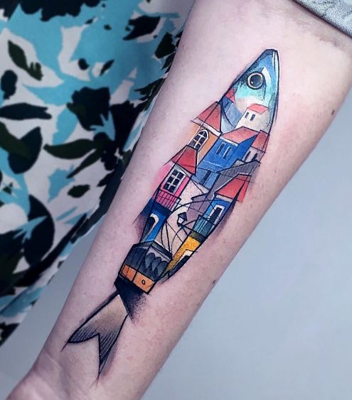 495x563 Fish Tattoo On The Forearm - Watercolor Fish Tattoo