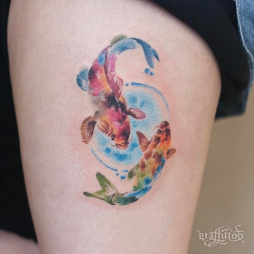500x500 Tattoo Tagged With Koi, Watercolor, Fish, Colorful, Koi Fish - Watercolor Fish Tattoo